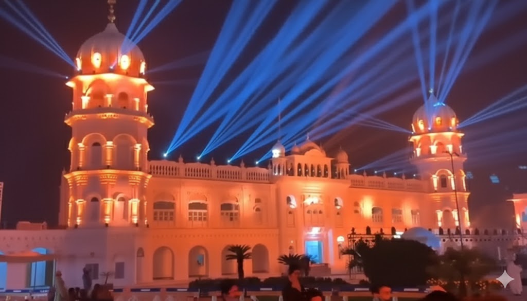 Janam Asthan Illuminated with laser lights for Guru Nanak's 556th Birthday